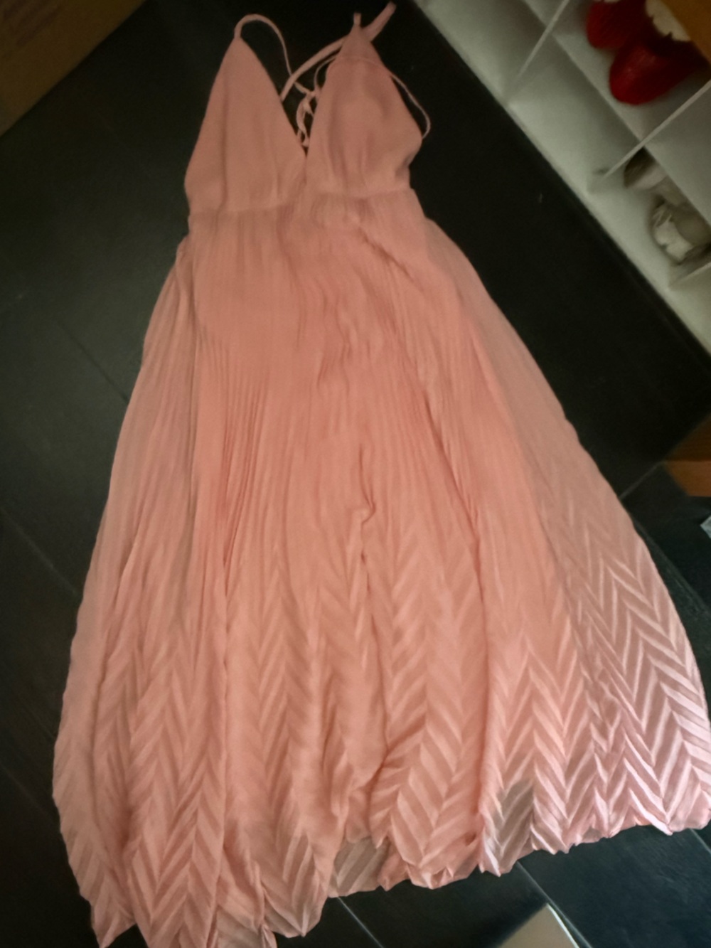 Alice and Olivia Women’s Pink Pleated Maxi Dress with Spaghetti Straps